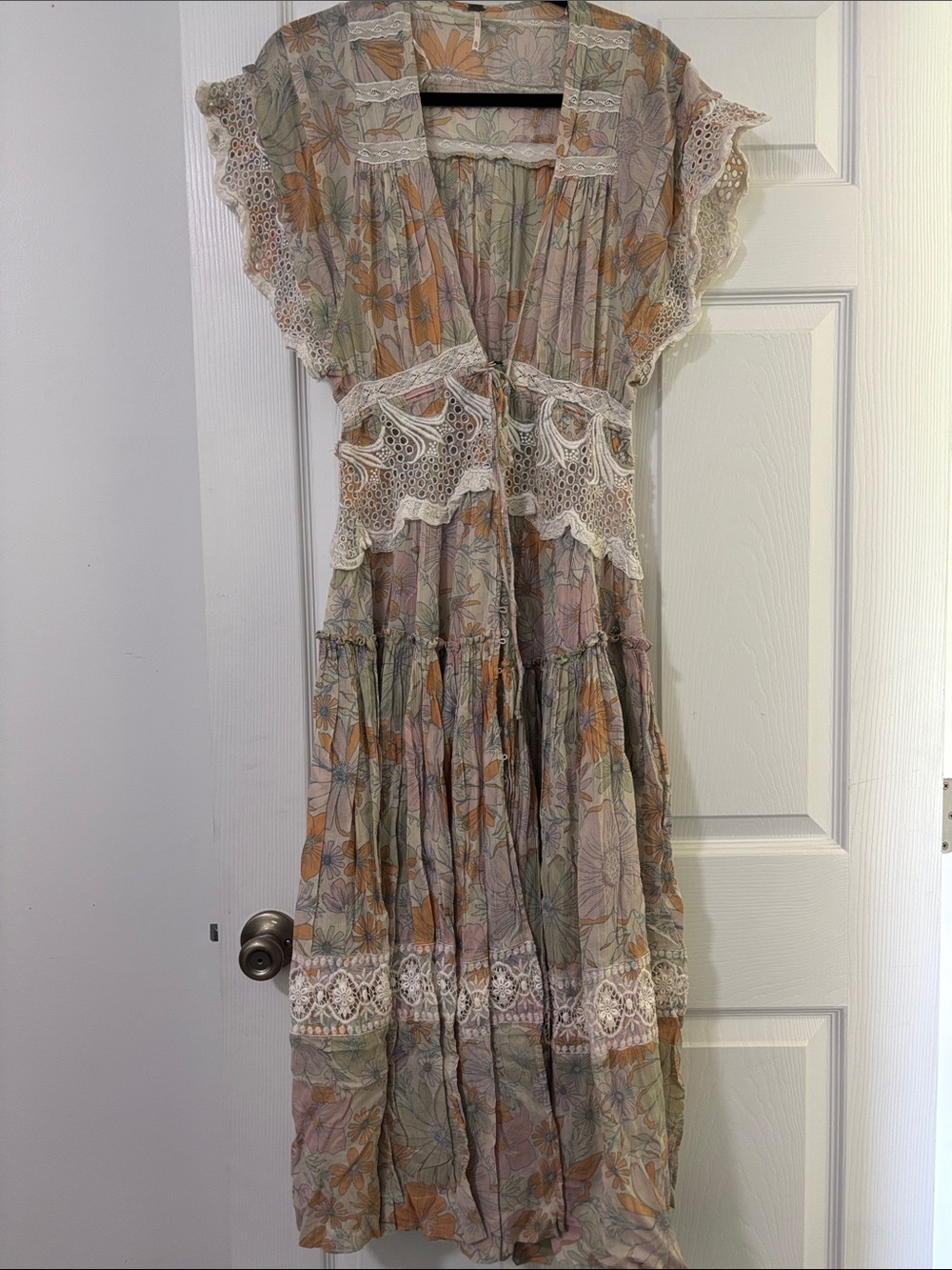 Free People Pastel Floral Lace-Trim Maxi Dress xs